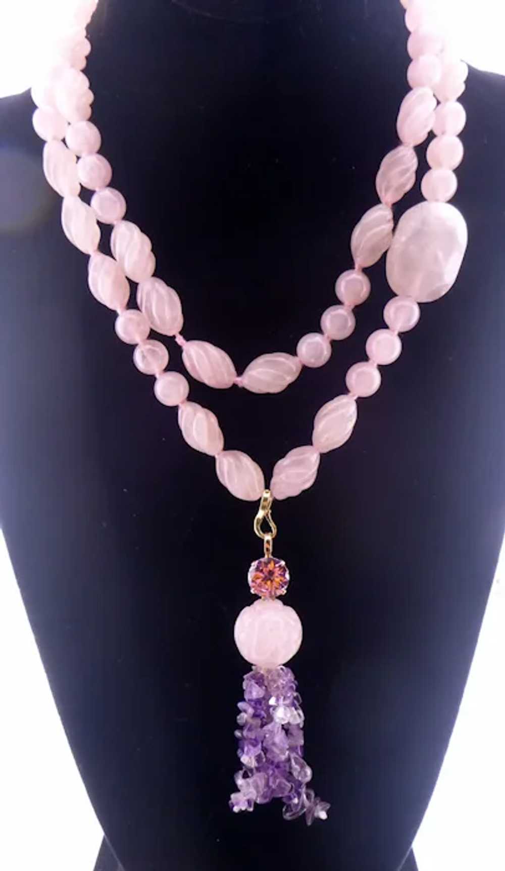 Vintage 14K Gold Rose Quartz Necklace - image 6