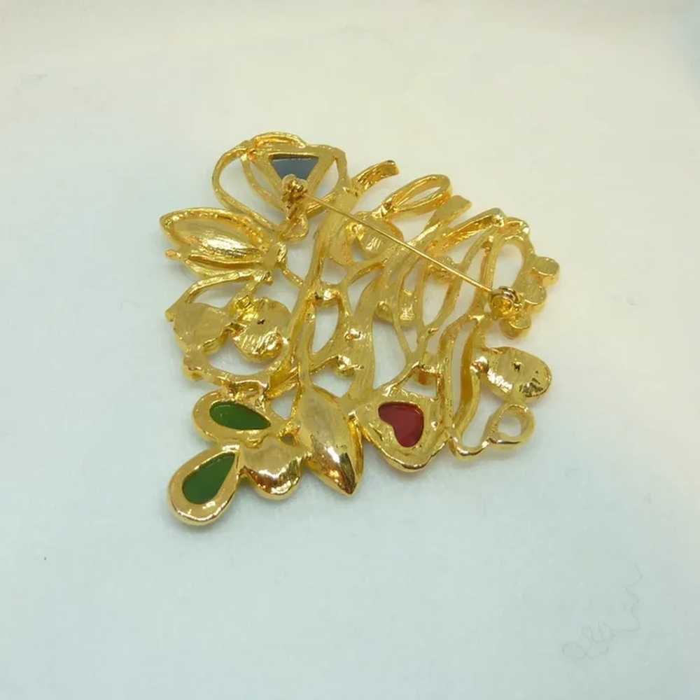 Colorful Abstract Gold Tone Large Pin Brooch - image 2