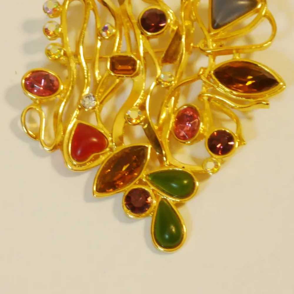 Colorful Abstract Gold Tone Large Pin Brooch - image 3