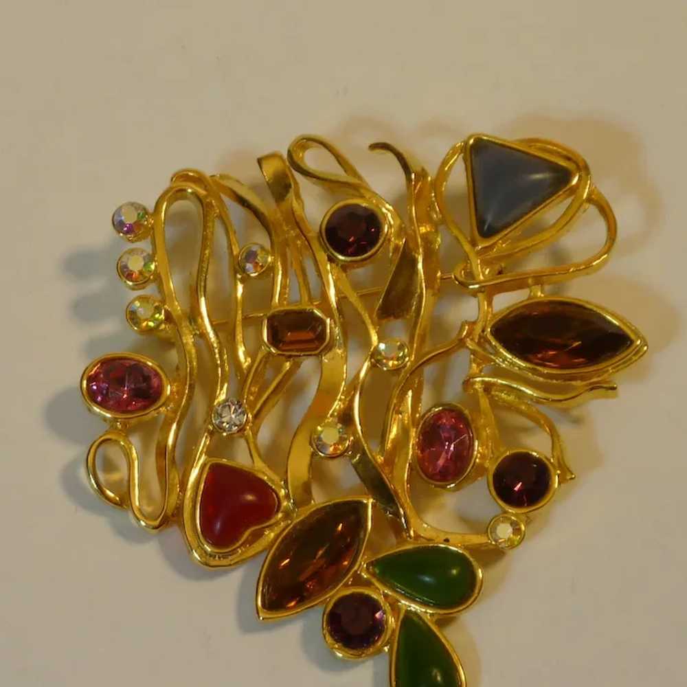 Colorful Abstract Gold Tone Large Pin Brooch - image 4
