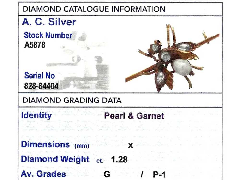 Antique 1.28Cttw Diamond, Pearl and Garnet, 15k Y… - image 9