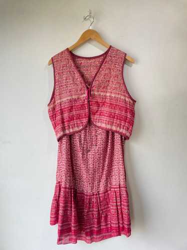 Vintage Two Piece Pink Floral Indian Block Print T