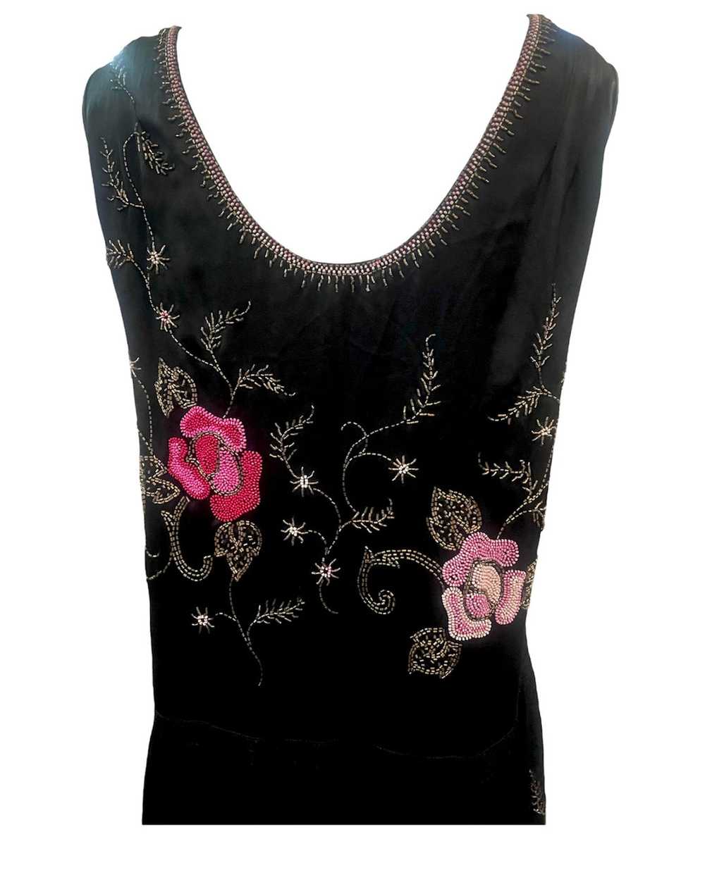20s Satin Floral Beaded Dress with Scallop Hem - image 2