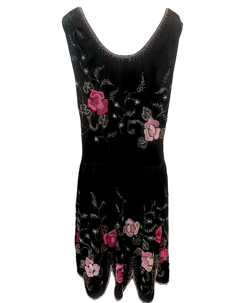 20s Satin Floral Beaded Dress with Scallop Hem - image 3