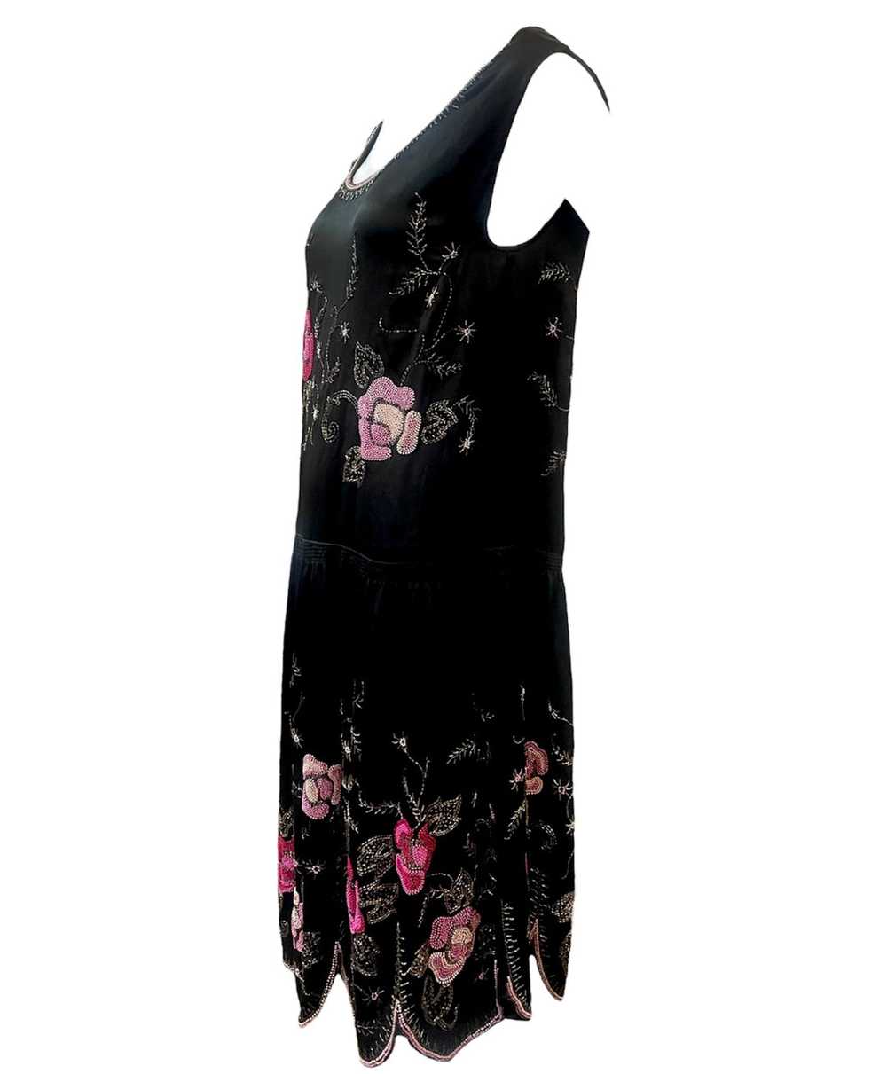 20s Satin Floral Beaded Dress with Scallop Hem - image 4