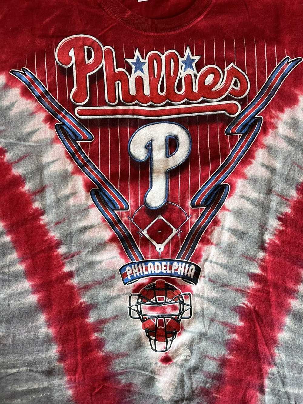 Vtg Philadelphia Phillies Majestic Pin Stripe Baseball Jersey Size XL 50 52  Red