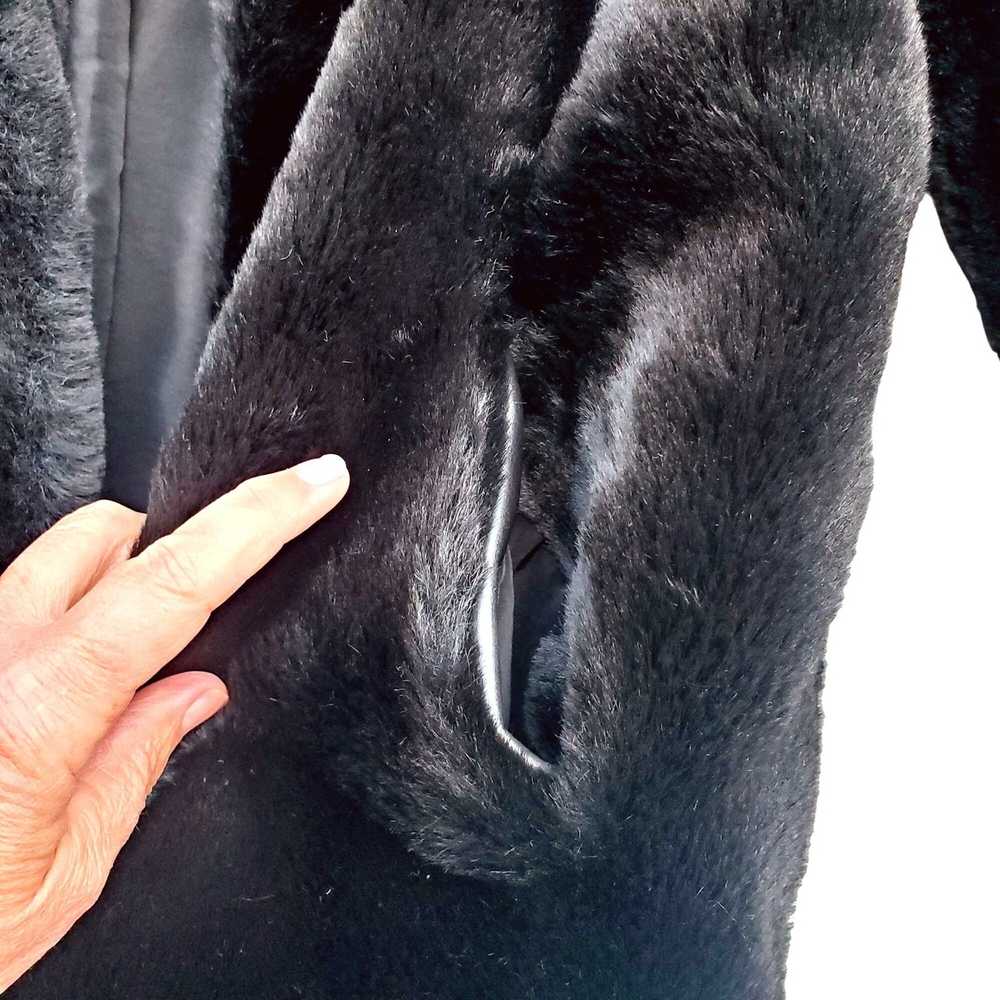Vintage Black Coat 80s 2X 18 Faux Fur Vegan Rever… - image 12