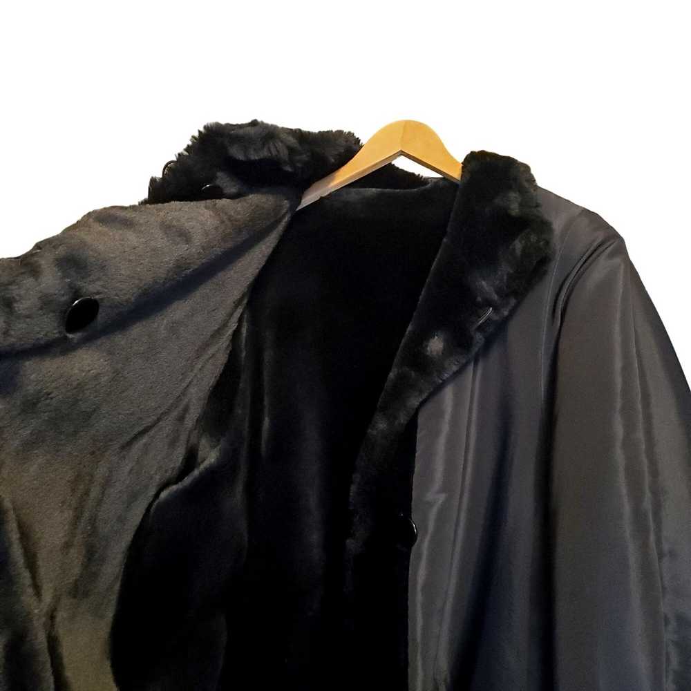 Vintage Black Coat 80s 2X 18 Faux Fur Vegan Rever… - image 2