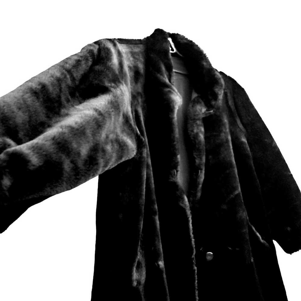 Vintage Black Coat 80s 2X 18 Faux Fur Vegan Rever… - image 6