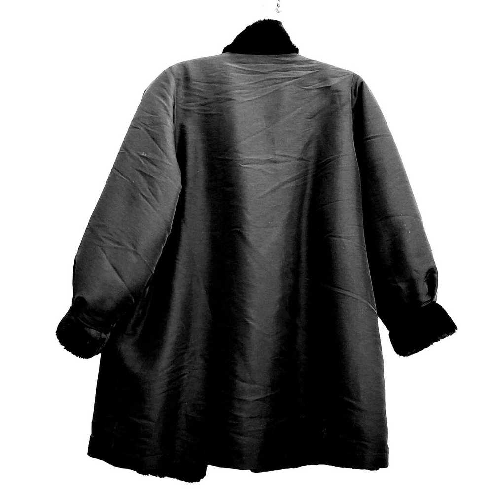 Vintage Black Coat 80s 2X 18 Faux Fur Vegan Rever… - image 7