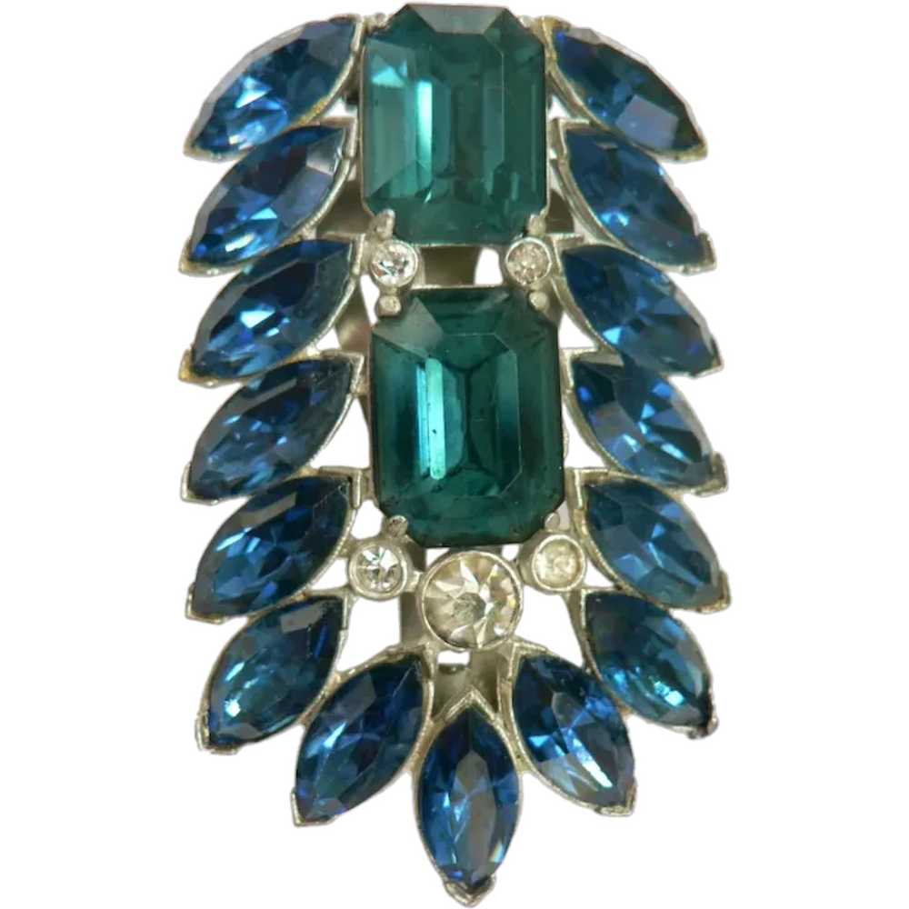 Fantastic Art Deco Cobalt Blue & Clear Rhinestone… - image 1