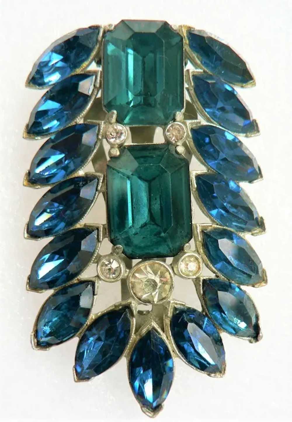 Fantastic Art Deco Cobalt Blue & Clear Rhinestone… - image 5