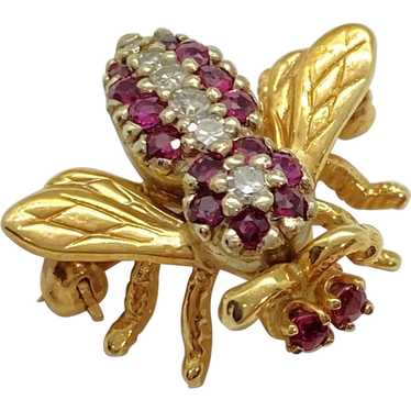 Jeweled BEE Pendant Brooch/Pin 14K Gold Diamond, … - image 1