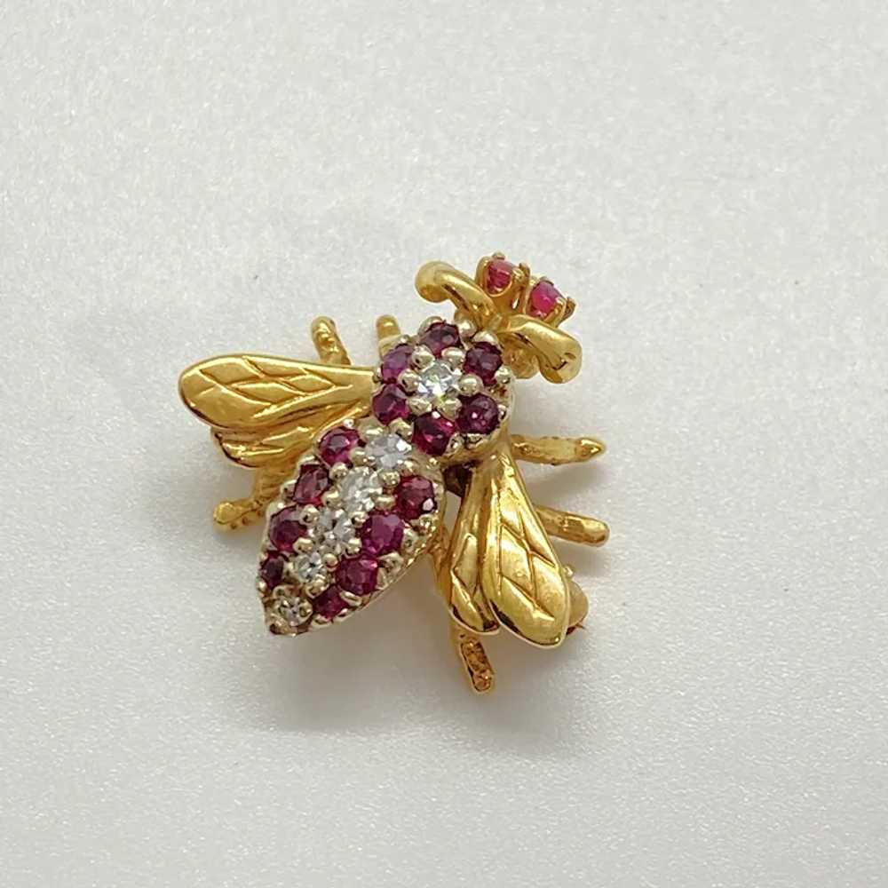 Jeweled BEE Pendant Brooch/Pin 14K Gold Diamond, … - image 2