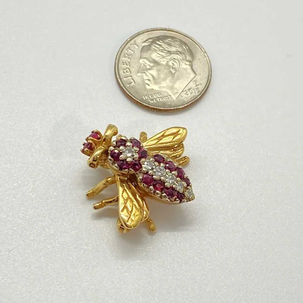 Jeweled BEE Pendant Brooch/Pin 14K Gold Diamond, … - image 4