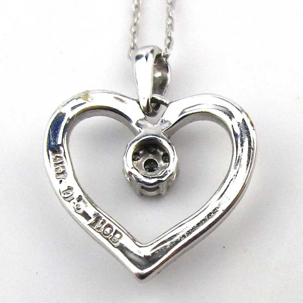 DOB 14K White Gold Heart w/ Diamond Cluster Neckl… - image 4