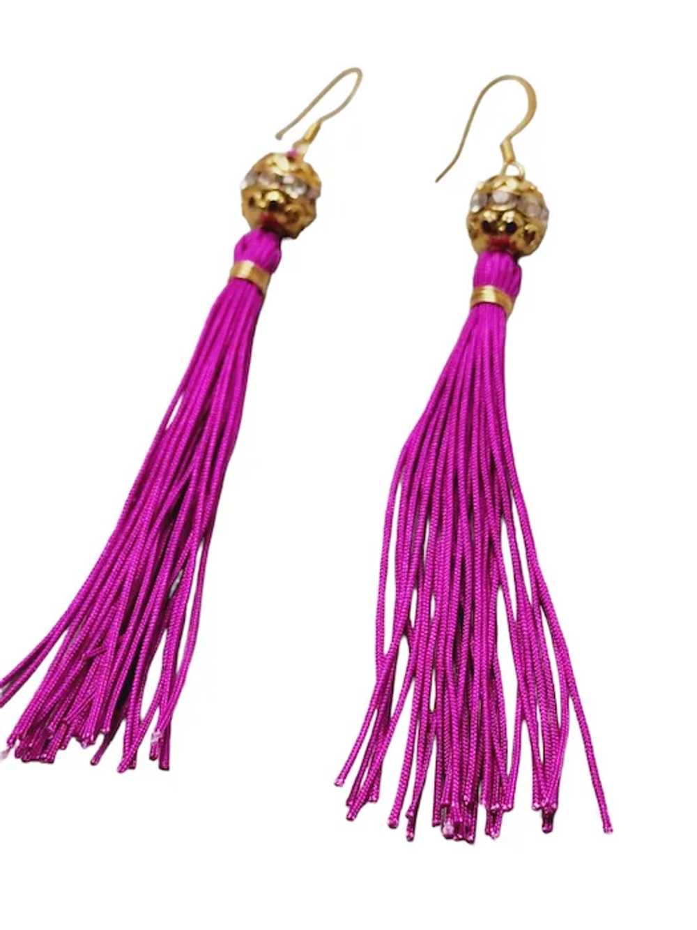 Vintage Silk Tassel Earrings [A1453] - image 2