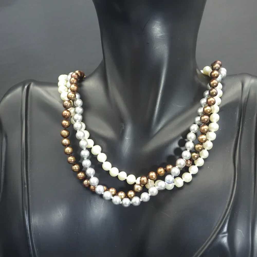 Three Strand Freshwater Pearl Necklace Set, Sterl… - image 2