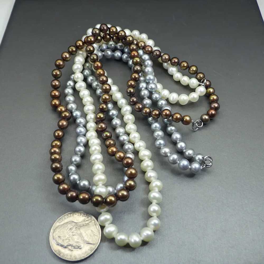 Three Strand Freshwater Pearl Necklace Set, Sterl… - image 3
