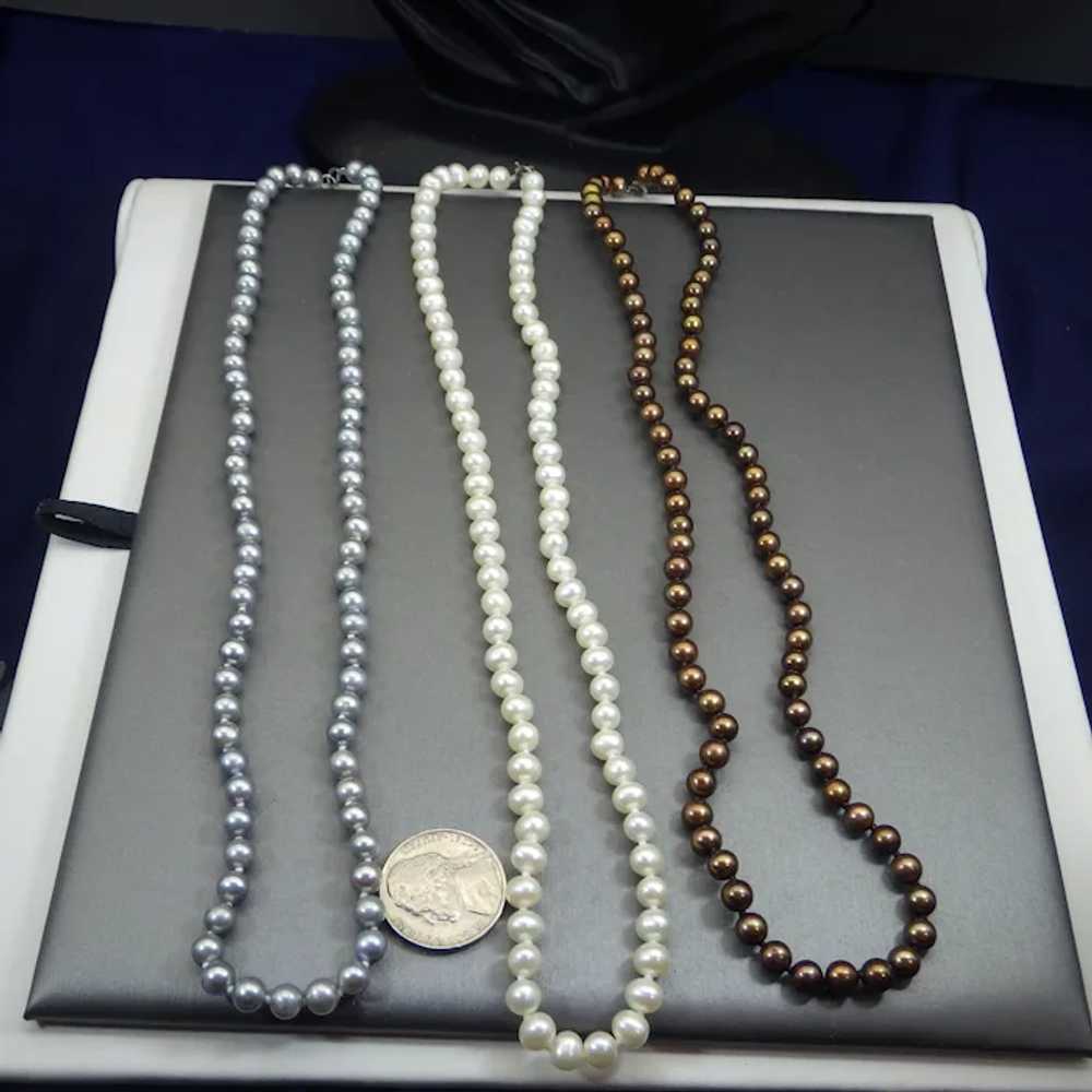 Three Strand Freshwater Pearl Necklace Set, Sterl… - image 4