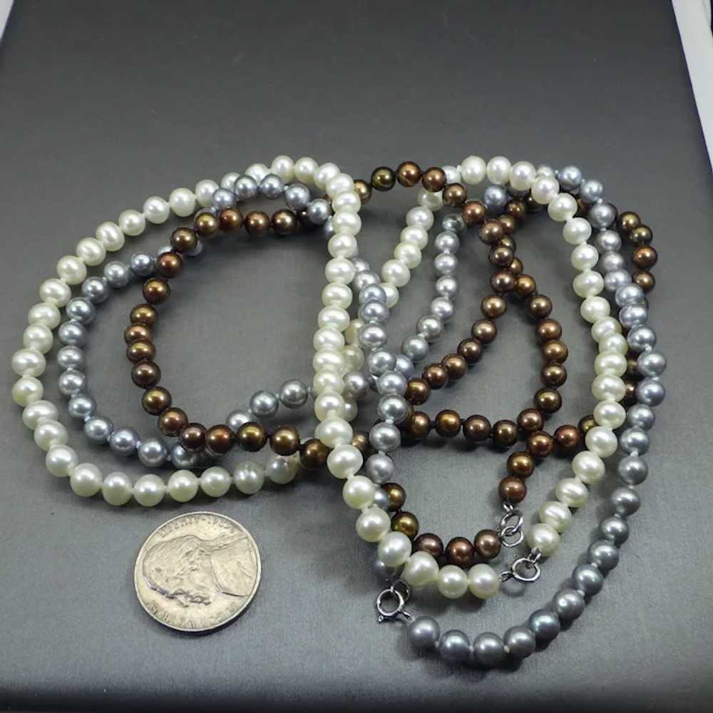 Three Strand Freshwater Pearl Necklace Set, Sterl… - image 5