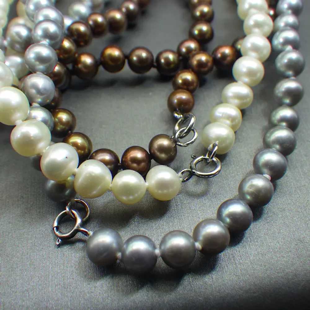Three Strand Freshwater Pearl Necklace Set, Sterl… - image 6