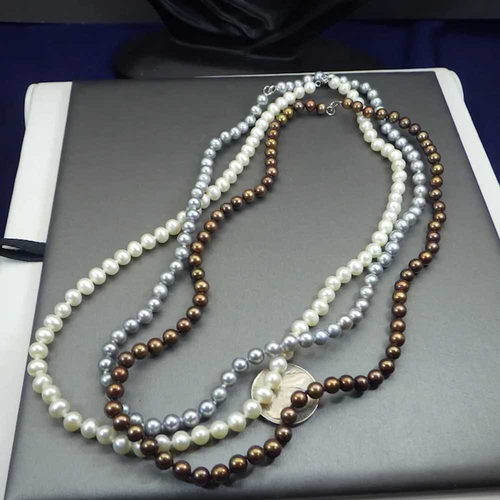 Three Strand Freshwater Pearl Necklace Set, Sterl… - image 7