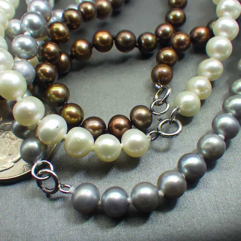 Three Strand Freshwater Pearl Necklace Set, Sterl… - image 8