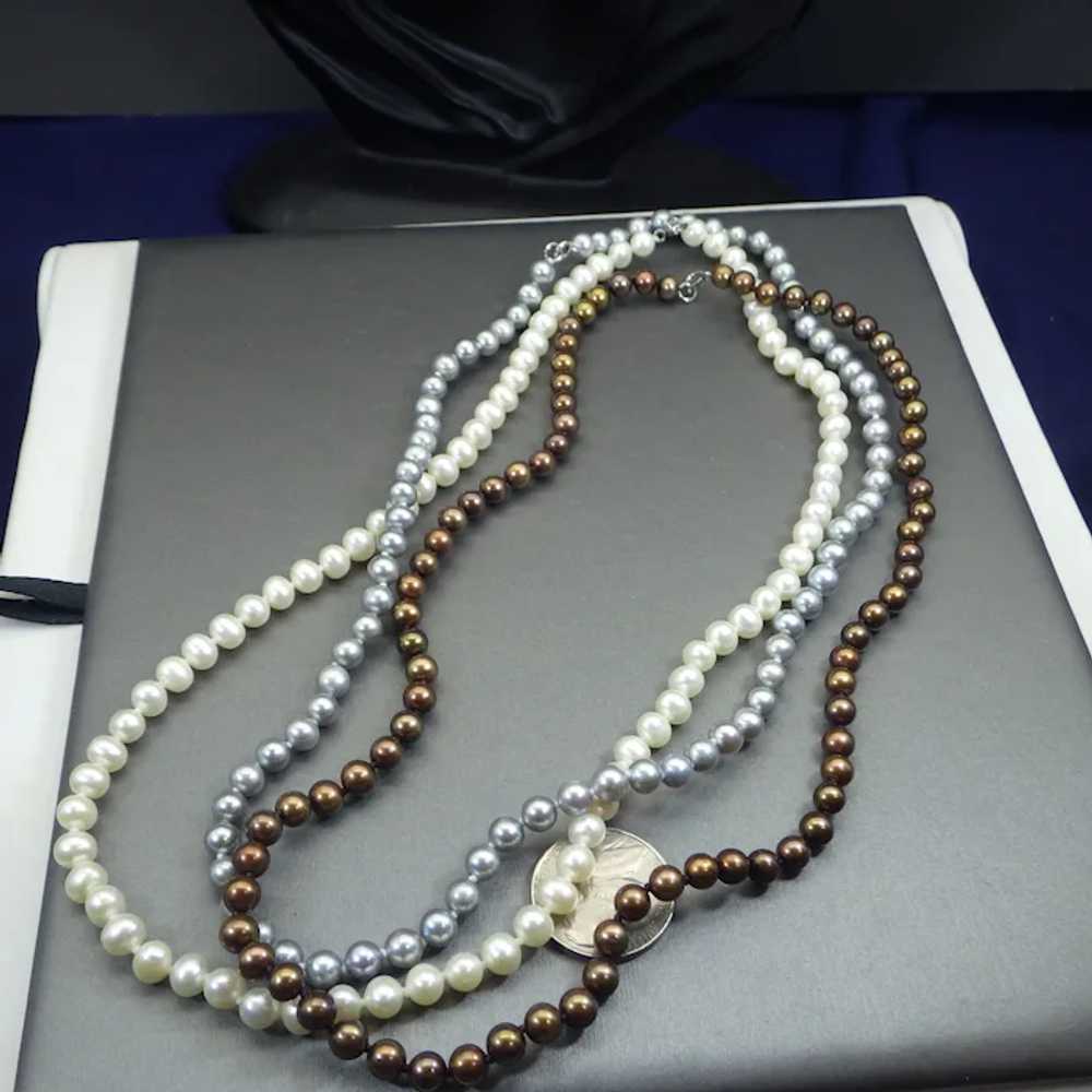 Three Strand Freshwater Pearl Necklace Set, Sterl… - image 9