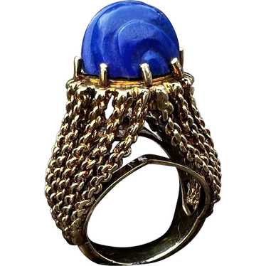 18k Yellow Gold Lapis Lazuli Statement Ring - image 1