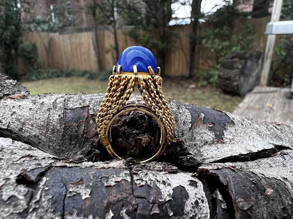 18k Yellow Gold Lapis Lazuli Statement Ring - image 4