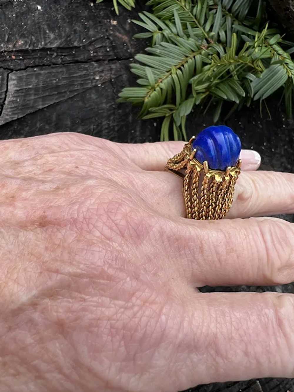 18k Yellow Gold Lapis Lazuli Statement Ring - image 5
