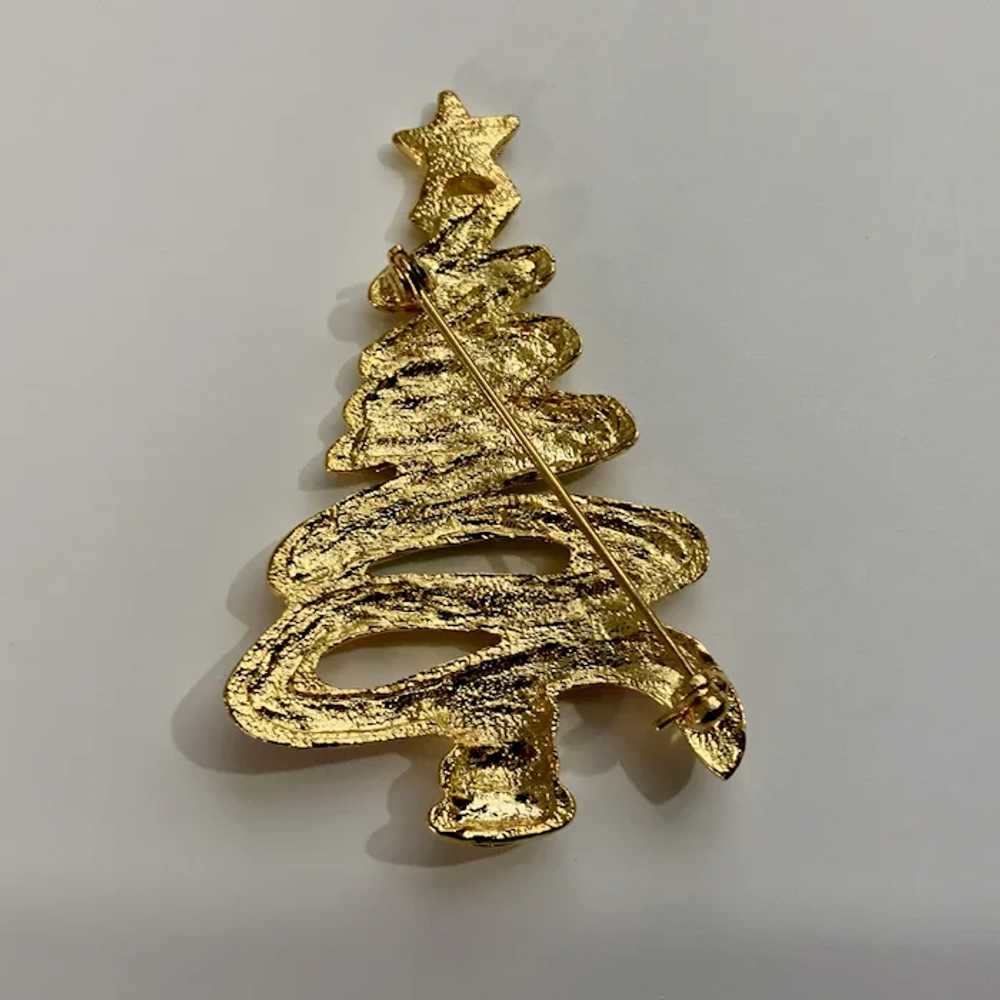 Gold-Tone Christmas Tree Brooch Pin with Red and … - image 2