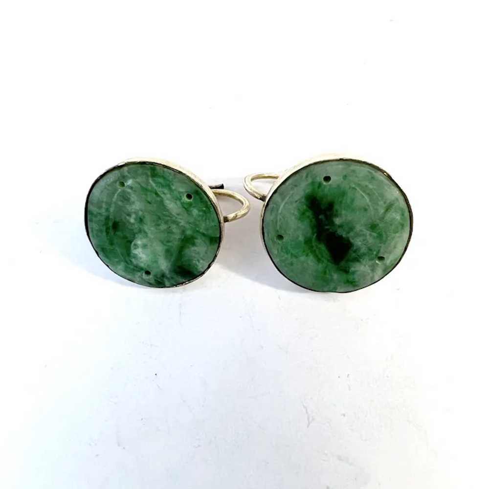 Antique Early 1900s. Carved Jade Silver Earrings. - image 2