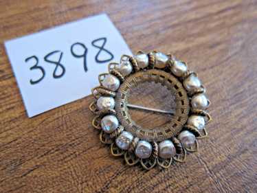 Mariam Haskell Wreath Pin With Circle of Faux Bar… - image 1