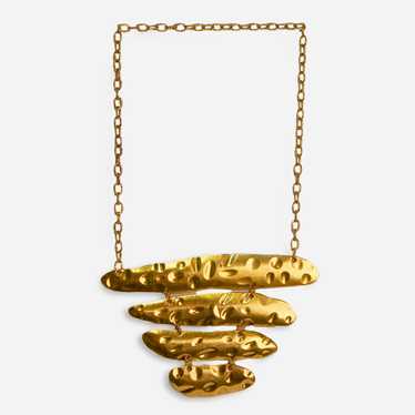Vintage Brass Choker Necklace, Brutalist Design - image 1