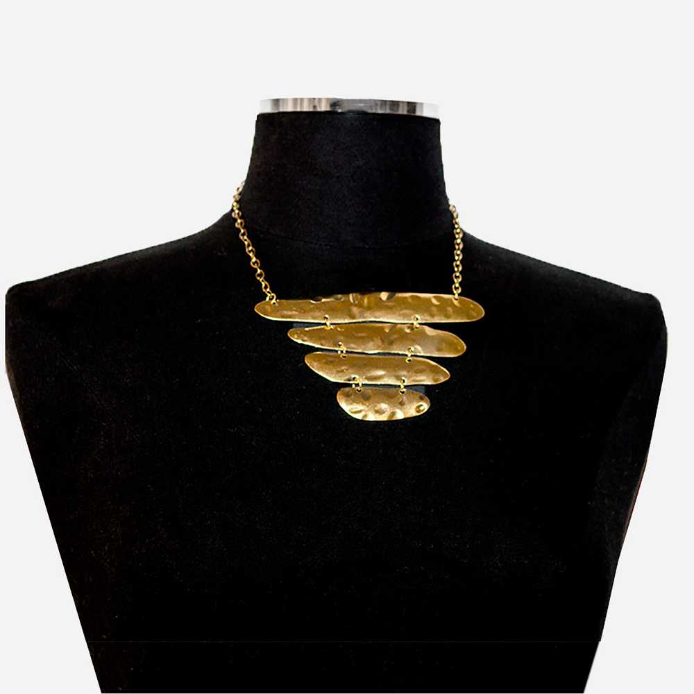 Vintage Brass Choker Necklace, Brutalist Design - image 3