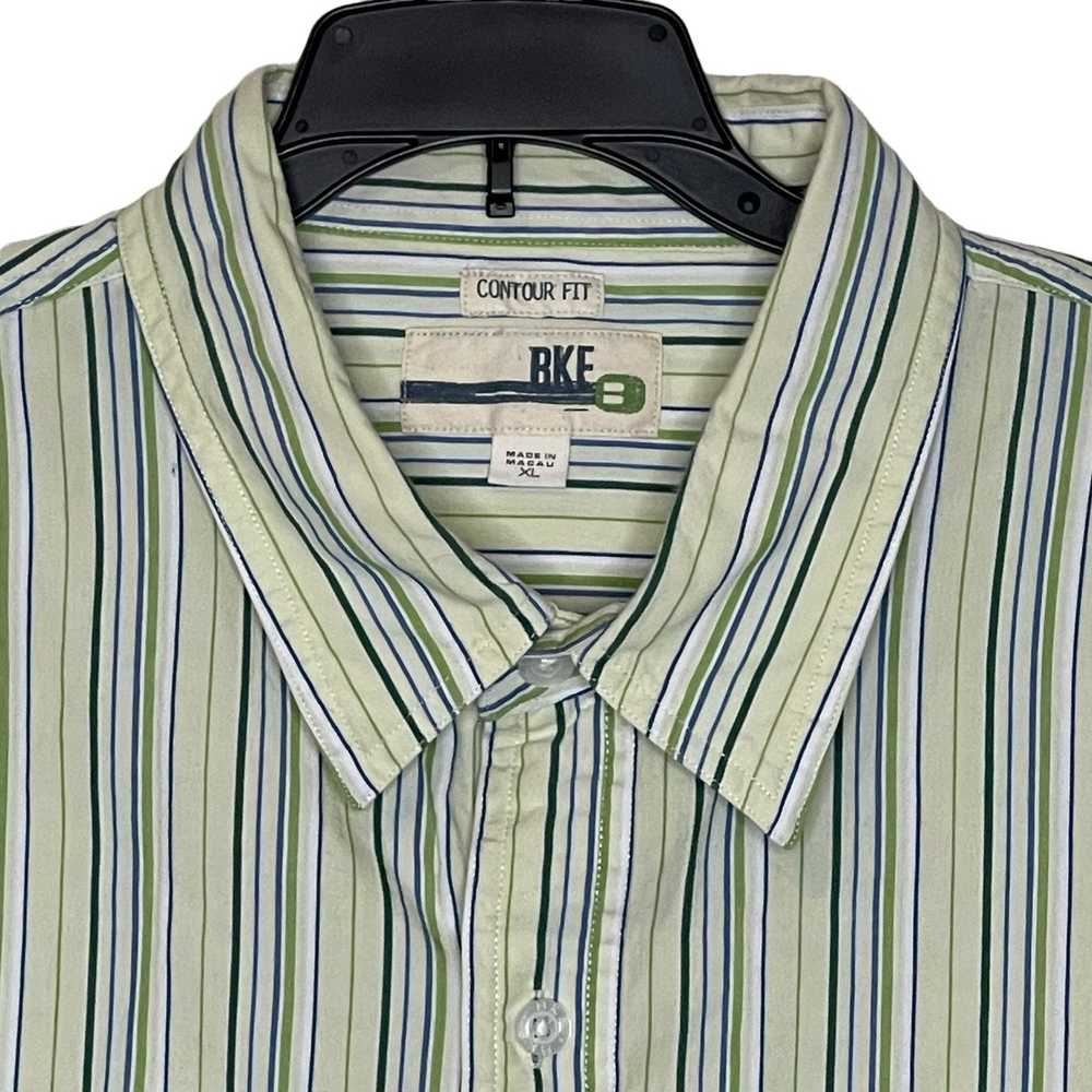 Bke BKE Buckle Shirt XL Green Striped Contour Fit… - image 2