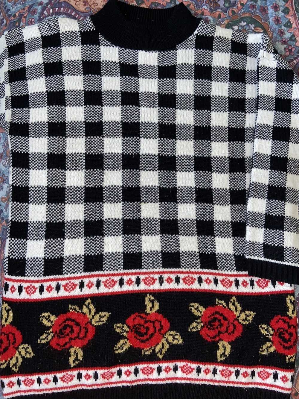 Vintage Vintage Rose Checkered Sweater - image 1