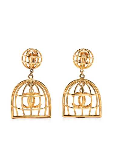 CHANEL Pre-Owned 1993 caged CC dangle clip-on earr
