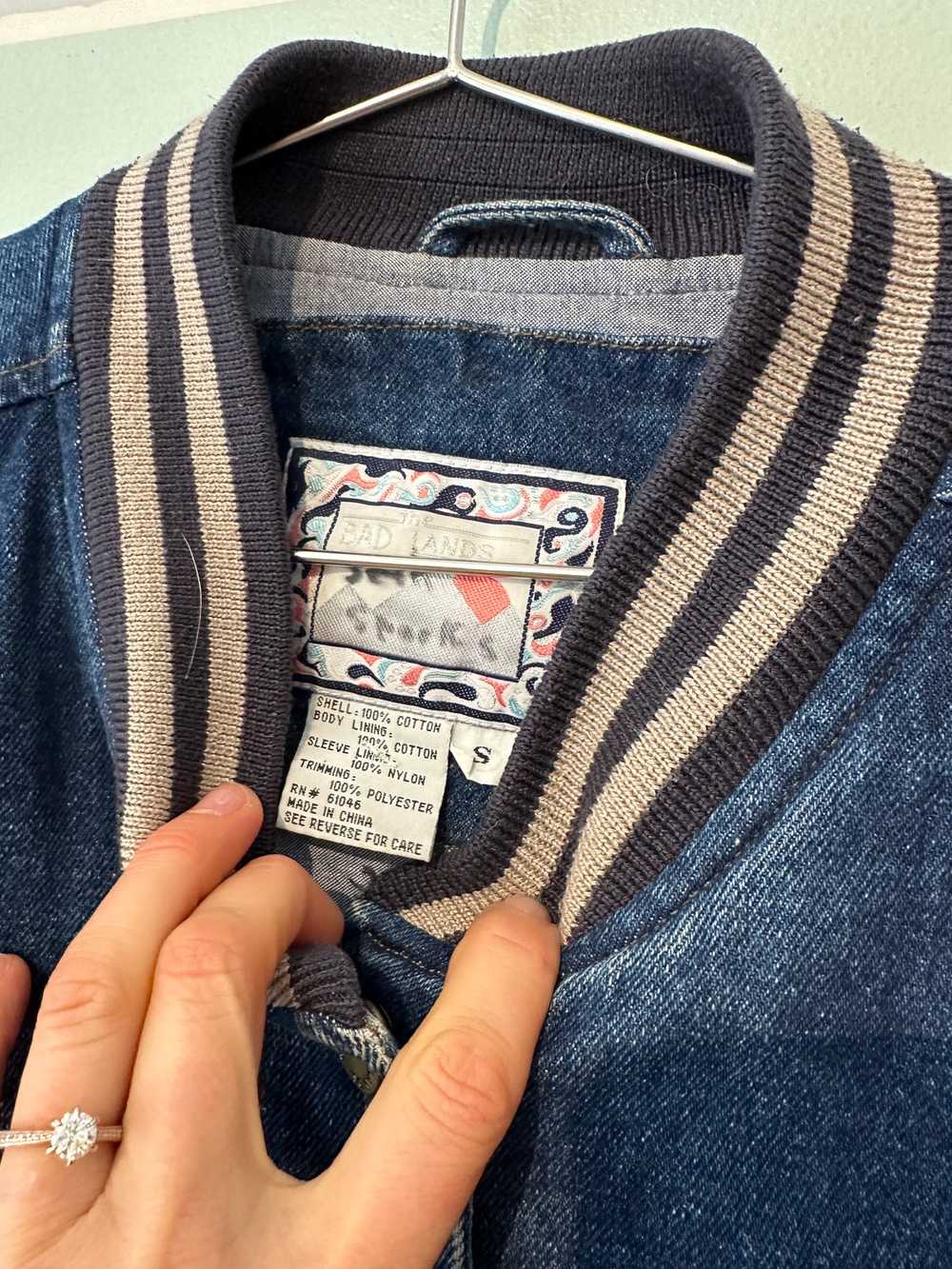 80's Bad Lands Denim Bomber Jacket - image 3