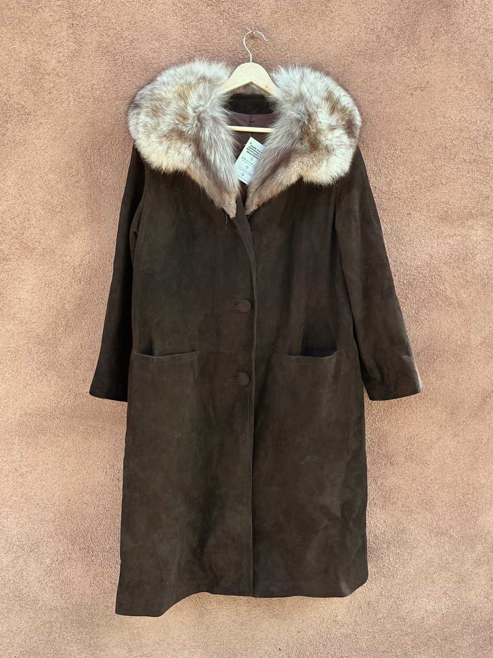 Dark Brown Suede and Rabbit Fur Long Coat - image 1