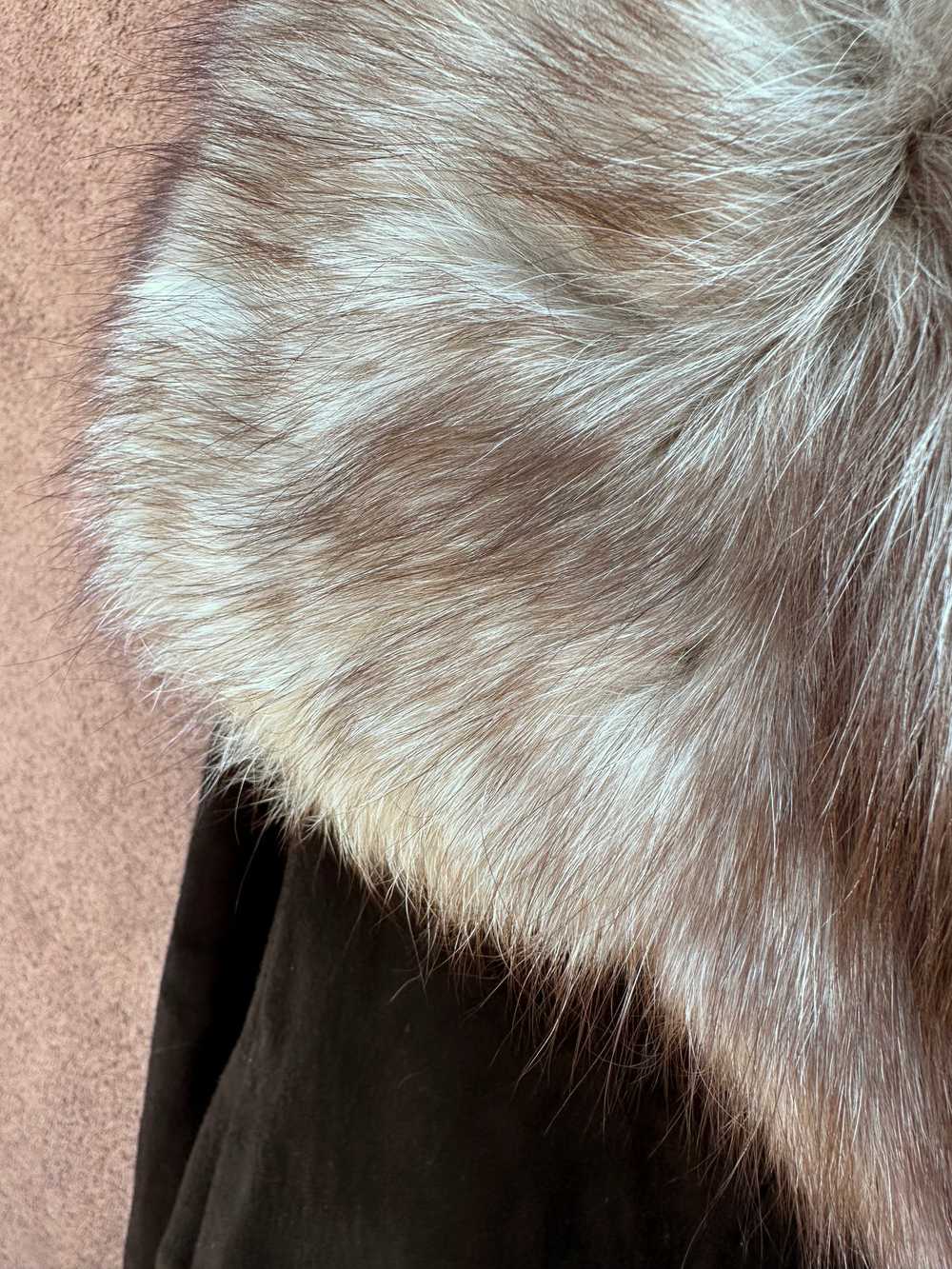 Dark Brown Suede and Rabbit Fur Long Coat - image 2