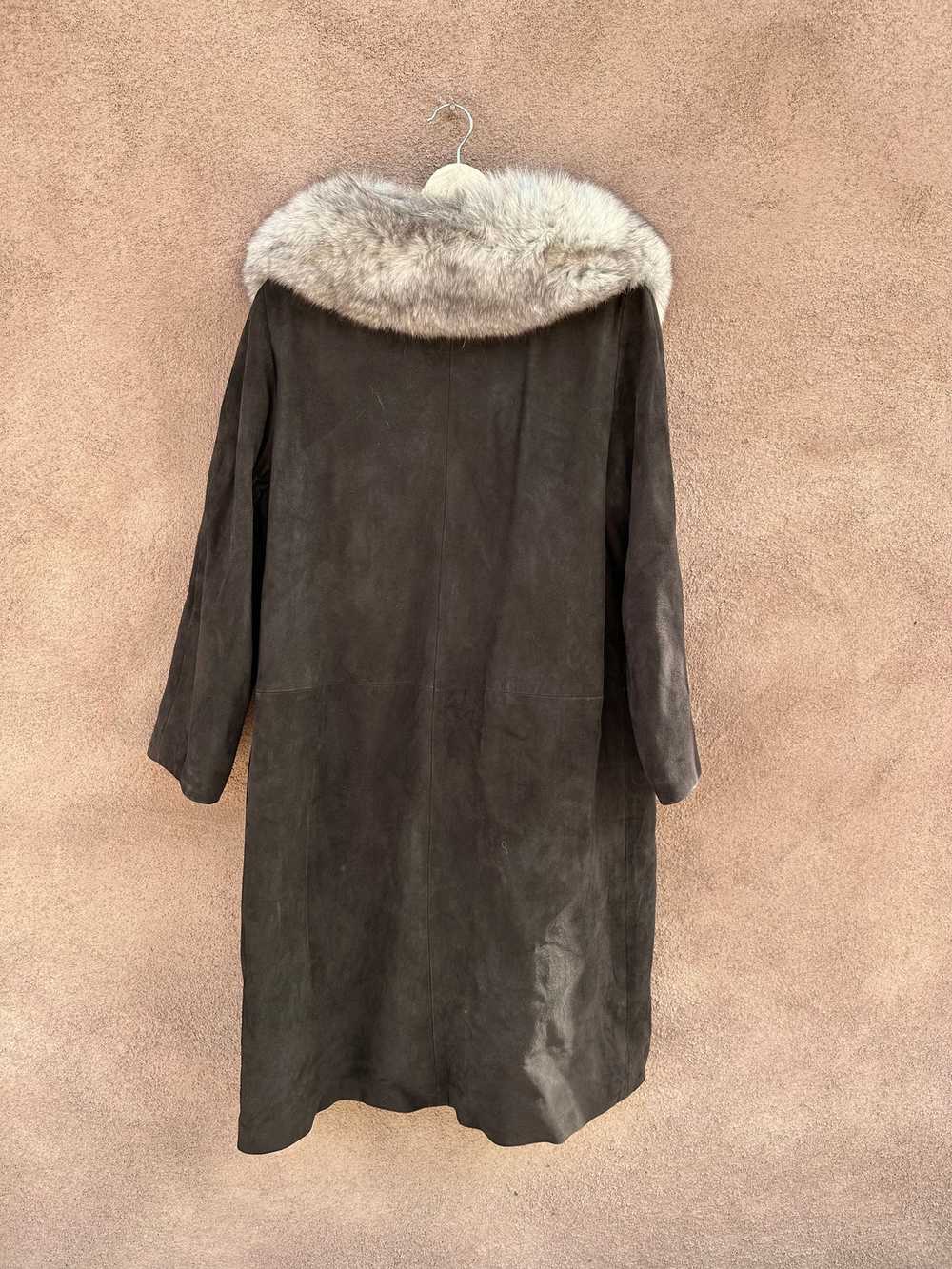 Dark Brown Suede and Rabbit Fur Long Coat - image 3