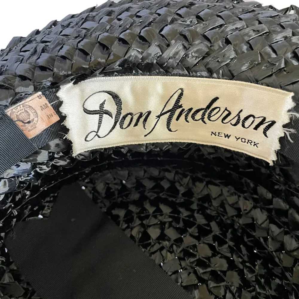 1970s Don Anderson Black Straw Wide Brim Bow Acce… - image 4