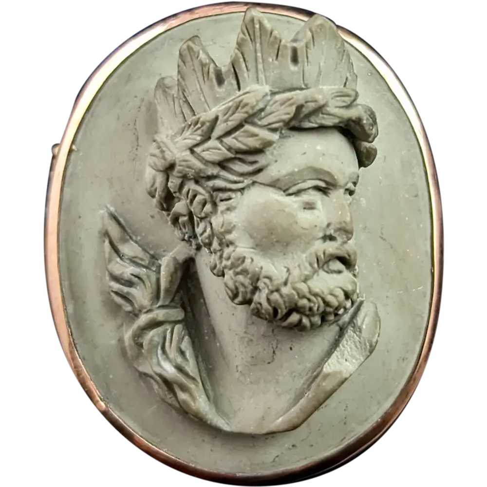 Antique Lava Cameo brooch, Helios, Victorian - image 1