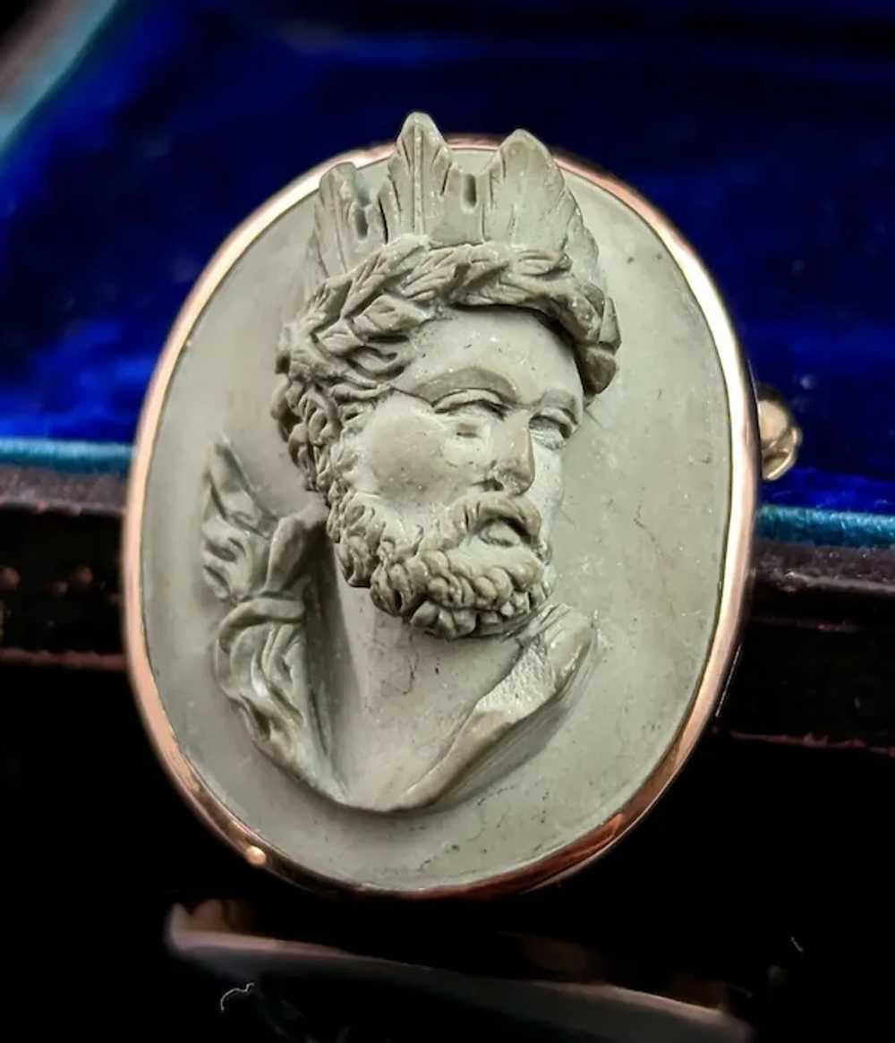 Antique Lava Cameo brooch, Helios, Victorian - image 3
