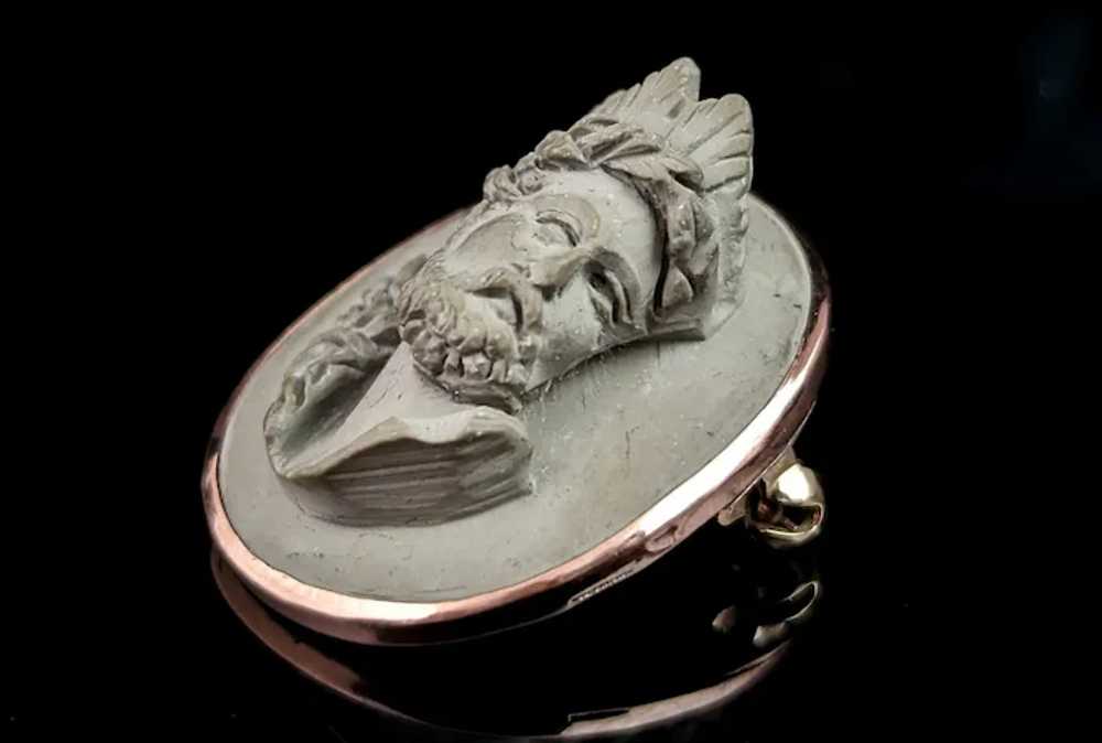 Antique Lava Cameo brooch, Helios, Victorian - image 5