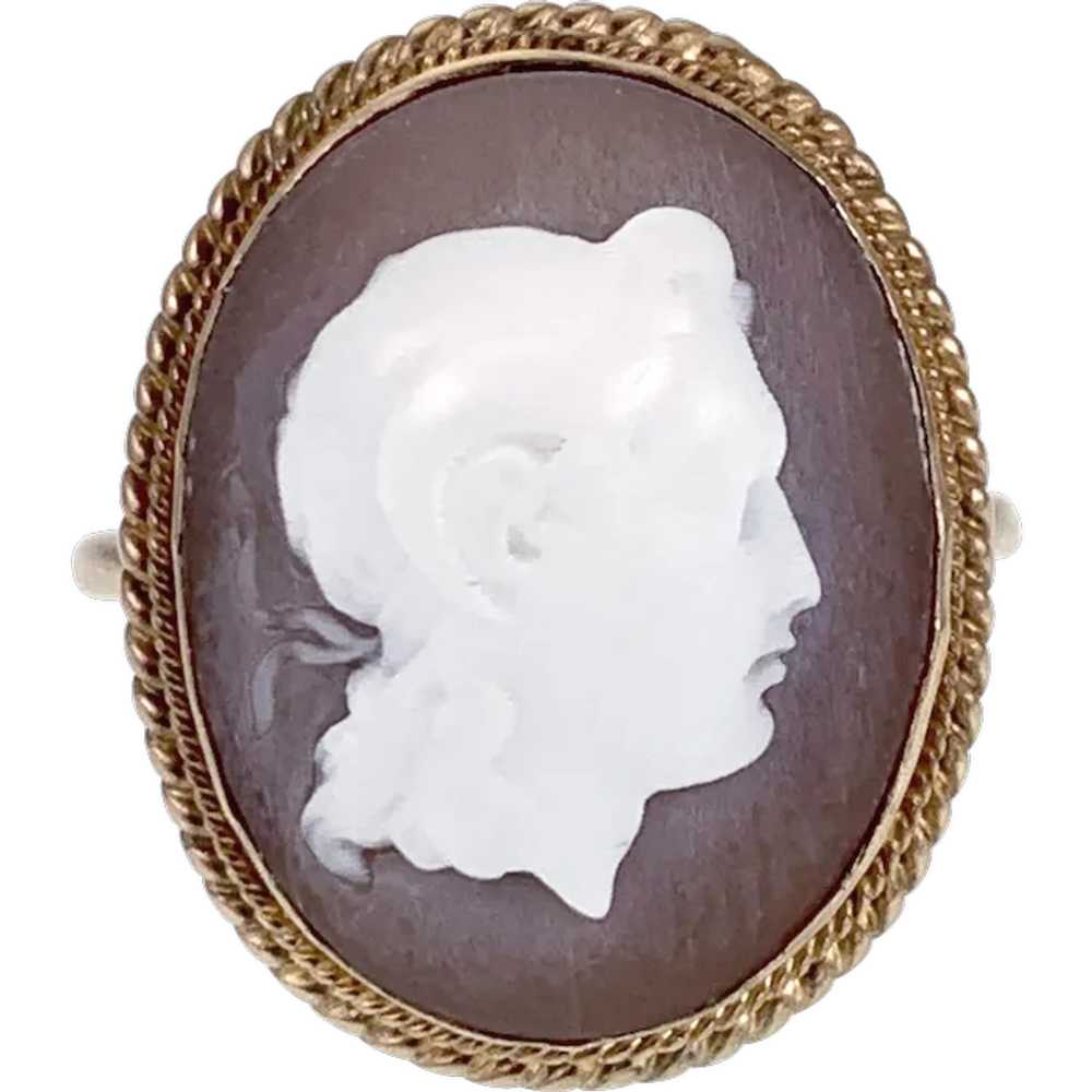 Antique 9K & Carved Sardonyx Shell Ammon Cameo Ri… - image 1