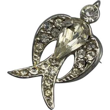 Small Vintage Clear Rhinestone Swallow Pin Brooch - image 1